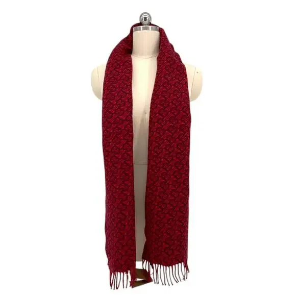 BURBERRY TB Motif Jacquard Cashmere Scarf in Red - Picture 6 of 11